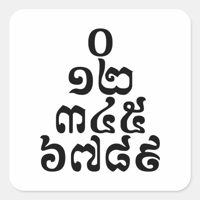 Cambodian Numbers Pyramid - 0 12 345 6789 Khmer Square Sticker (Front)
