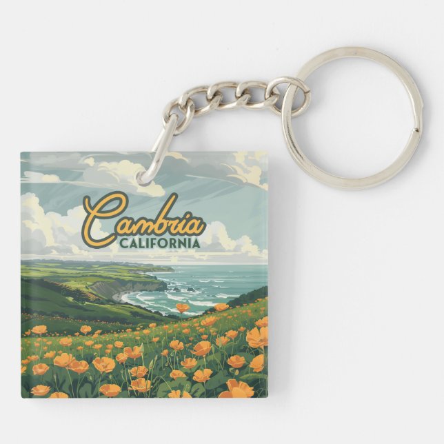 Cambria California Poppies Flowers Pacific Coast  Keychain (Back)