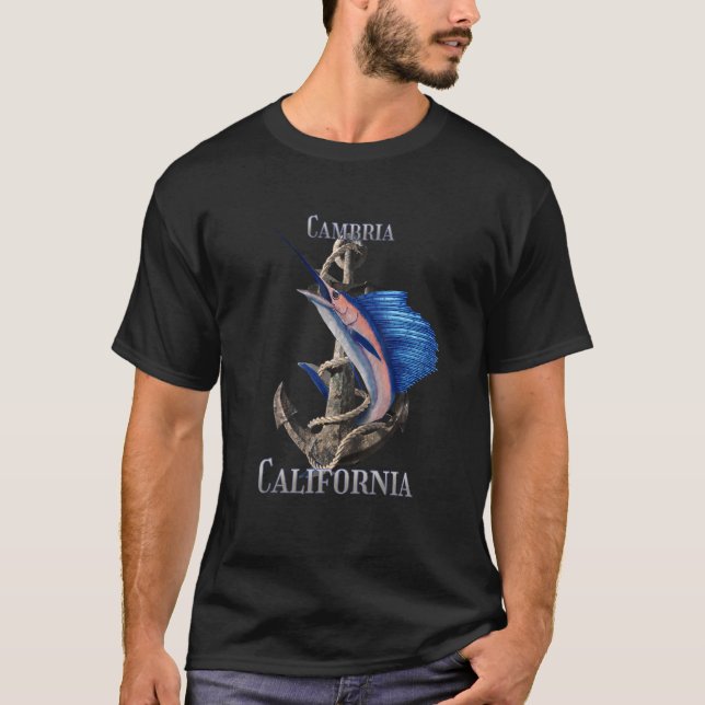 Cambria California Swordfish Marlin Ocean Fishing T-Shirt (Front)