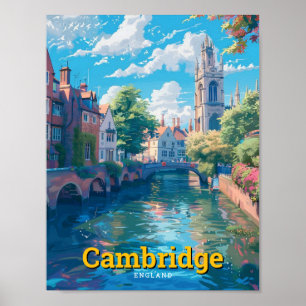 Cambridge England Art Vintage Travel Poster