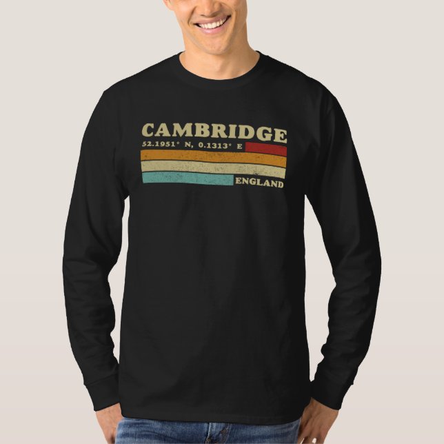 Cambridge England City Retro Longitude Latitude T-Shirt (Front)