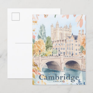 Cambridge England Watercolor Travel Illustration Postcard