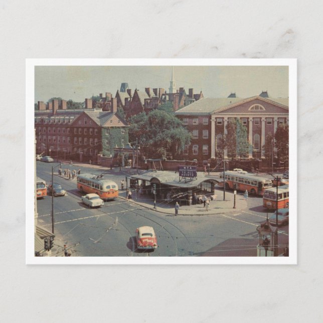Cambridge MA, Harvard Square, 1960 Retro Vintage Postcard (Front)
