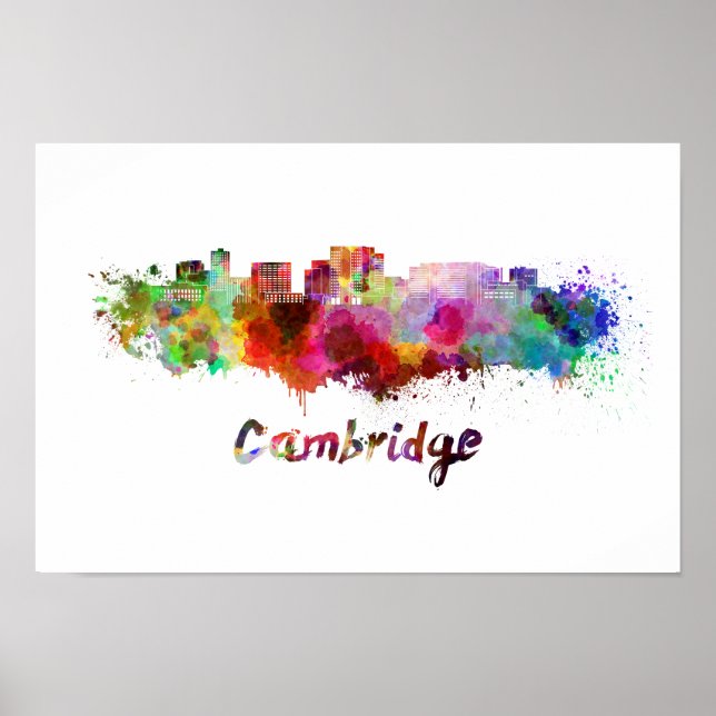 Cambridge MA skyline in watercolor Poster (Front)