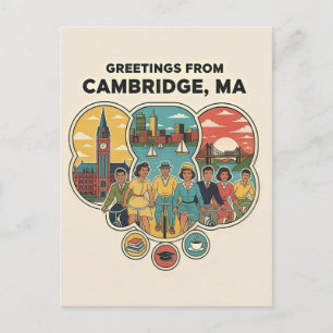 Cambridge Massachusetts 1950s Retro Travel Postcard