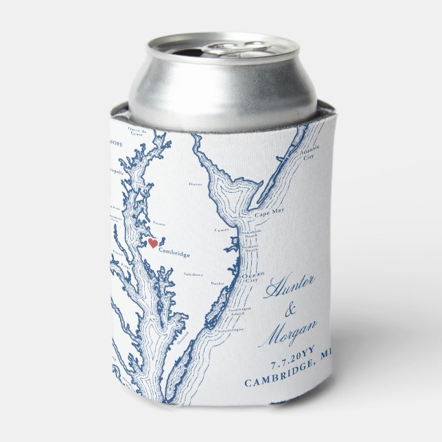 Cambridge MD Map Elegant Blue Wedding Favor Drink Can Cooler (Can Front)