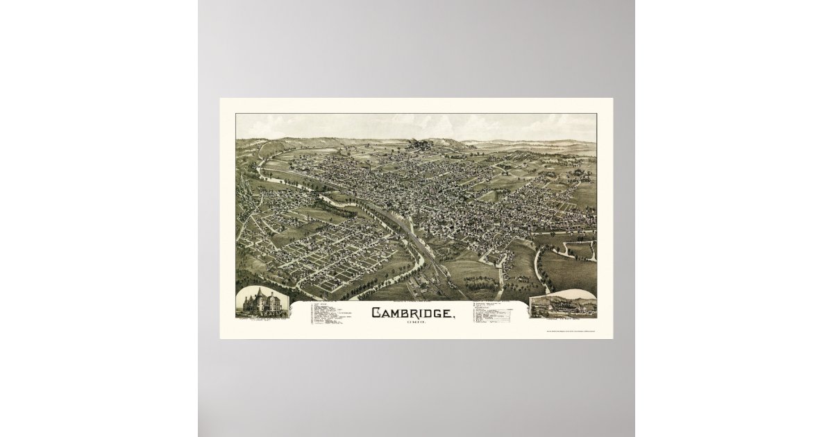 Cambridge, OH Panoramic Map 1897 Poster Zazzle