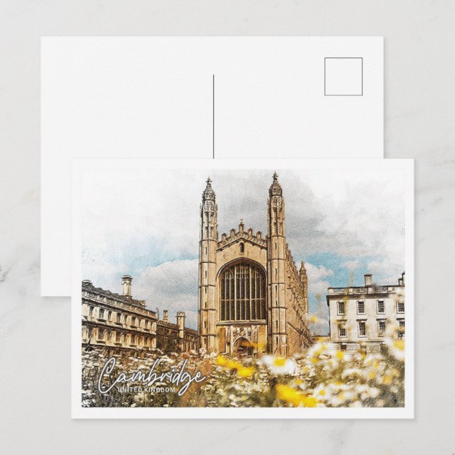 Cambridge United Kingdom Color Pencil Landscape Postcard (Front/Back)