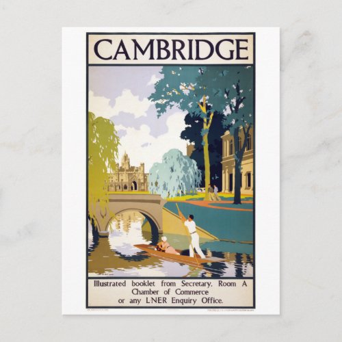Cambridge Vintage Travel Poster Restored Postcard