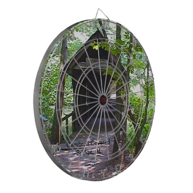 Cambron Covered Bridge, Madison County, Alabama Dartboard With Darts (Front Left)
