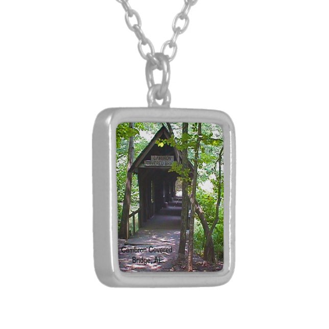Cambron Covered Bridge, Madison County, Alabama Silver Plated Necklace (Front Left)