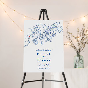 Camden Maine Elegant Navy Wedding Welcome Sign