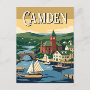 Camden Maine Harbor Retro Vintage Travel Poster Postcard