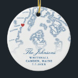 Camden Maine Map Wedding Photo Christmas Ceramic Ornament<br><div class="desc">Commemorate your Camden, Maine wedding with this elegant personalized Christmas ornament featuring a navy blue Penobscot Bay map theme. Perfect for couples who tied the knot at iconic venues like Whitehall, 16 Bay View, Union Hall, High Mountain Hall, or Blackberry Inn, this keepsake ornament showcases your wedding photo on the...</div>