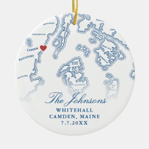 Camden Maine Map Wedding Photo Christmas Ceramic Ornament