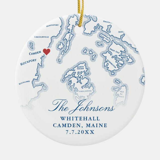 Camden Maine Map Wedding Photo Christmas Ceramic Ornament (Front)