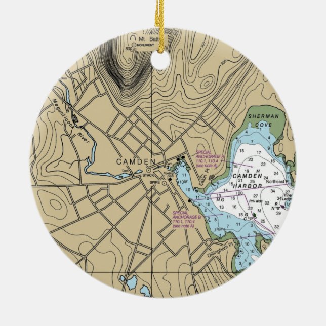 Camden Maine Nautical Chart Ceramic Ornament (Back)