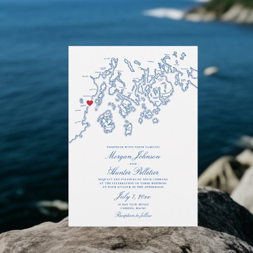 Camden Maine Penobscot Bay Map Elegant Wedding Invitation