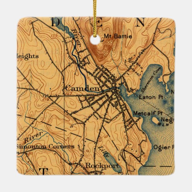 Camden Maine Vintage Map Ceramic Ornament (Back)