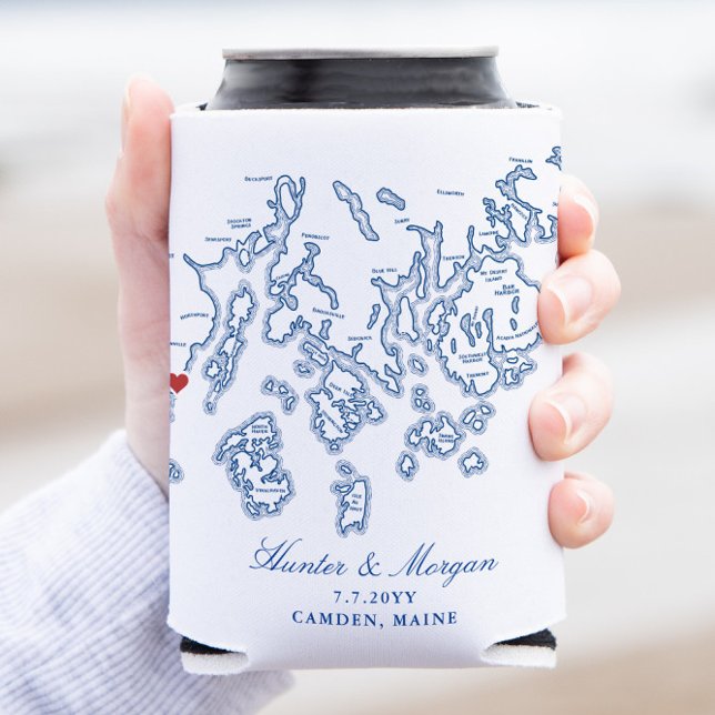 Camden Maine Wedding Favor Drink Holder Can Cooler (Camden Maine can coozie wedding favor)