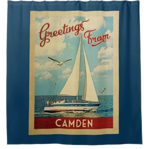 Camden Sailboat Vintage Travel Maine Shower Curtain