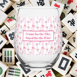 Came for the Tiles, Stayed for Wine Mahjong Funny Stemless Wine Glass