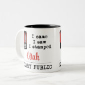 Came Saw Stamped Notary Public Utah Two-Tone Coffee Mug (Front Left)