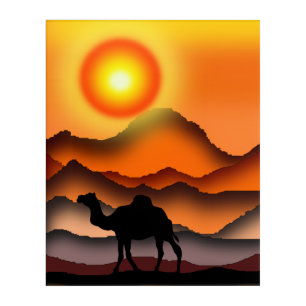 Camel Acrylic Print Sunset Desert