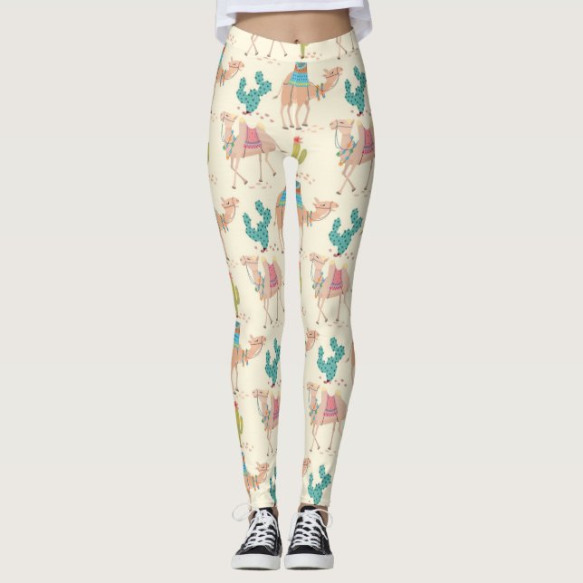 Camel And Cactus Pattern Leggings (Front)