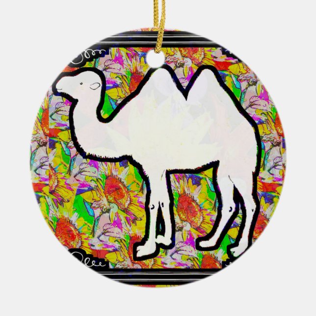 Camel and Flowers Ceramic Ornament (Front)