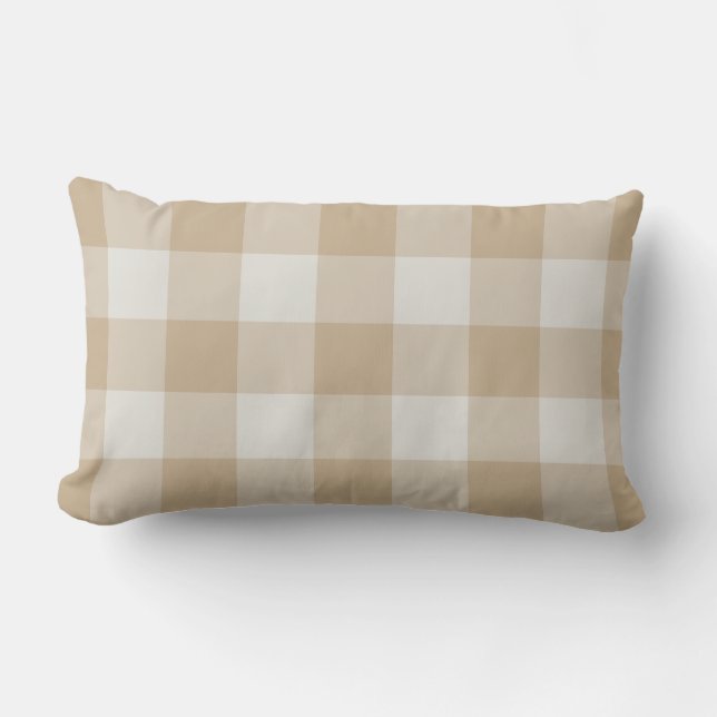 Camel and Gray Buffalo Check Gingham Pattern Lumbar Pillow (Front)