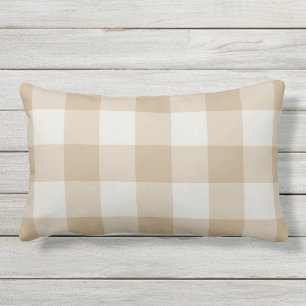 Camel and Gray Buffalo Check Gingham Pattern Lumbar Pillow