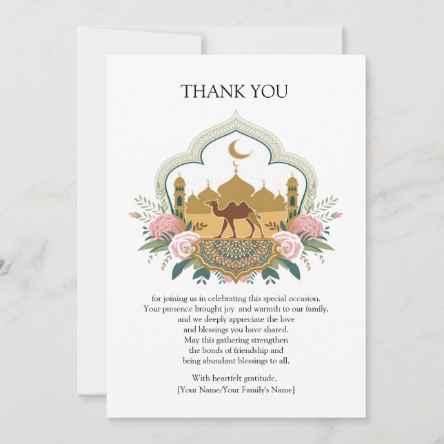 Camel and Mosque Harmony Thank You Card (Front)