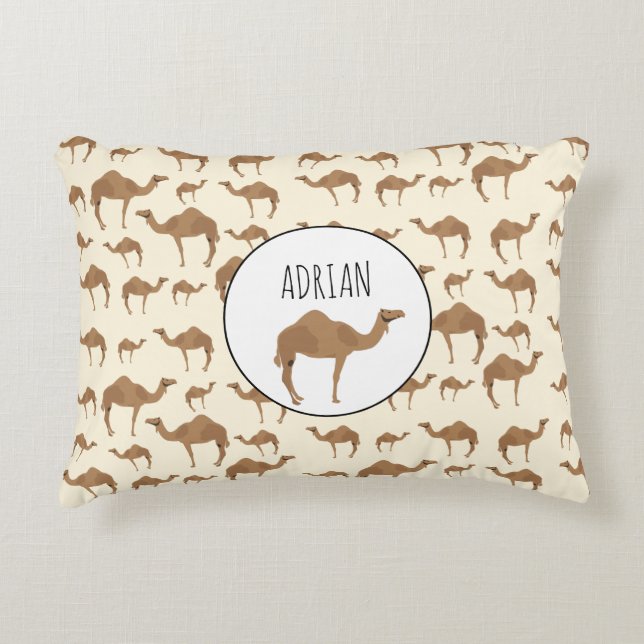 Camel Animal Pattern Custom Name Accent Pillow (Front)