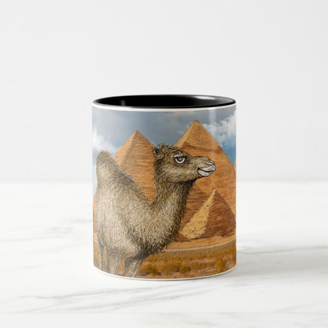 Camel at Giza Pyramids Two-Tone Coffee Mug (Center)