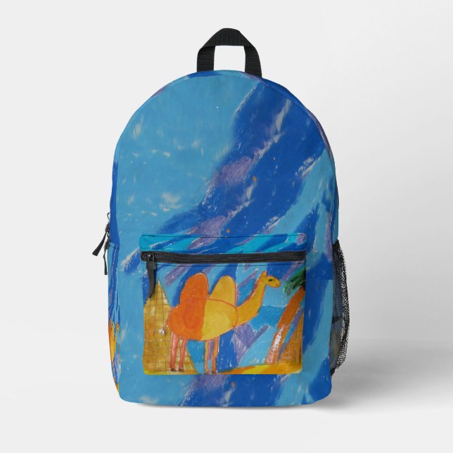Camel at Pyramids Printed Backpack (Front)
