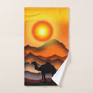 Camel At Sunrise Desert Bath Towel Set - Painting