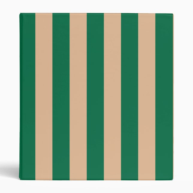 Camel Beige & Classic Green Stripe 3 Ring Binder (Front)