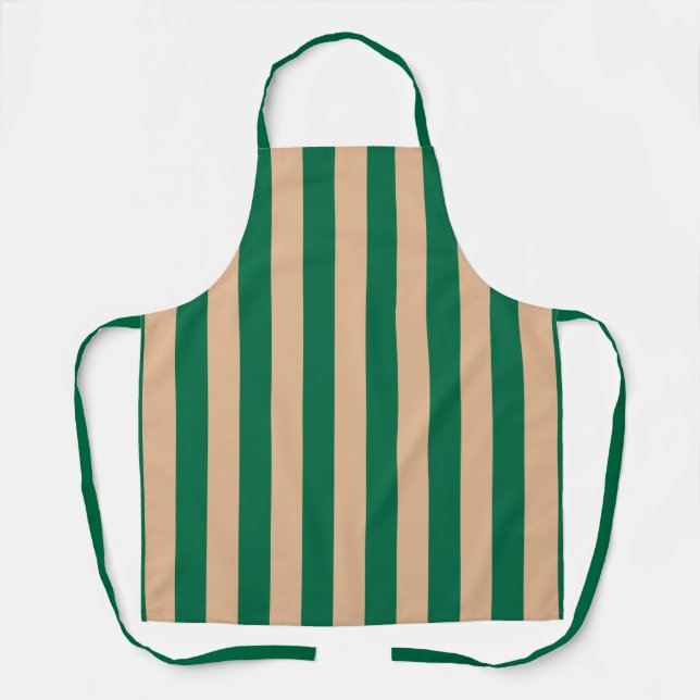 Camel Beige & Classic Green Stripe Apron (Front)