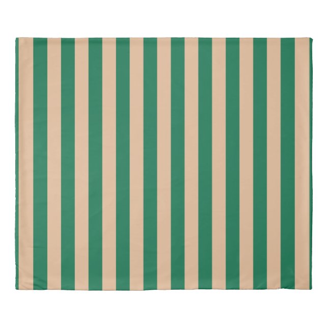 Camel Beige & Classic Green Stripe Duvet Cover (Front)