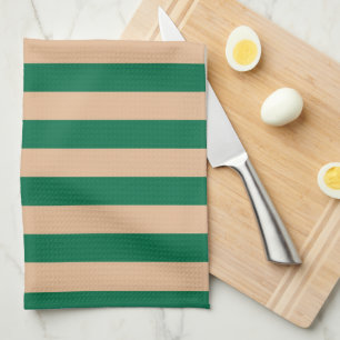 Camel Beige & Classic Green Stripe Kitchen Towel