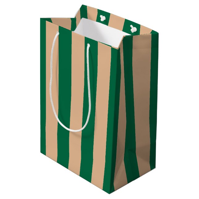 Camel Beige & Classic Green Stripe Medium Gift Bag (Back Angled)