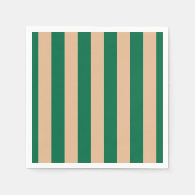 Camel Beige & Classic Green Stripe Napkins (Front)