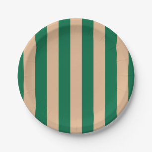 Camel Beige & Classic Green Stripe Paper Plates