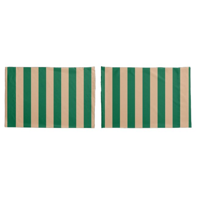 Camel Beige & Classic Green Stripe Pillow Case (Back-Set)
