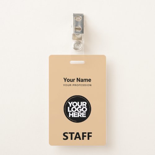 Camel Beige Employee Name Business Logo Staff Tag Badge