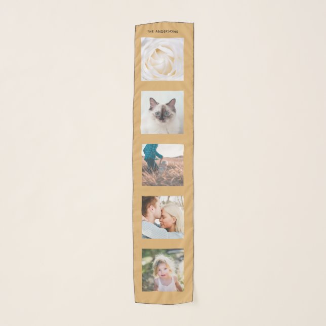 Camel Beige Personalized Name 5 Photo Collage Scarf (Front)
