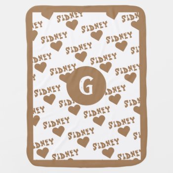 Camel Brown Cute Monogram Personalized Name Boy Baby Blanket by TintAndBeyond at Zazzle