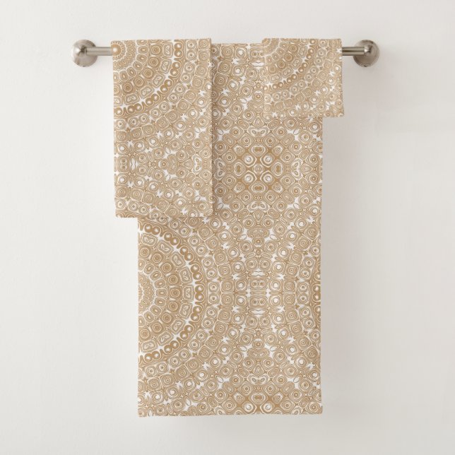 Camel Brown Mandala Pattern Design Bath Towel Set (Insitu)