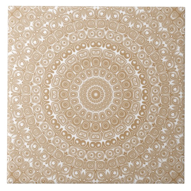 Camel Brown Mandala Pattern Design Ceramic Tile (Front)